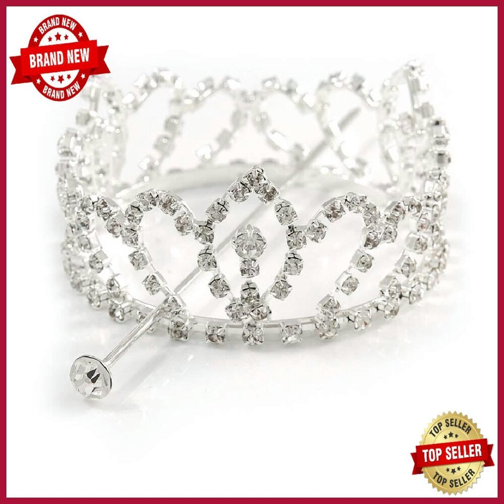 Silver Crystal Bridal Tiara 7cm Diameter Wedding Prom Hair Accessory
